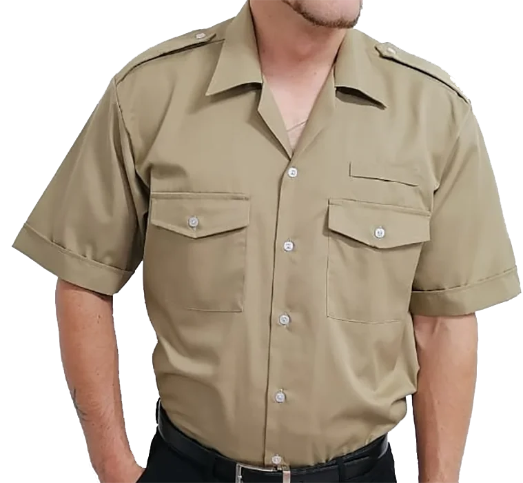 Short Sleeve V-Neck Khaki Shirt